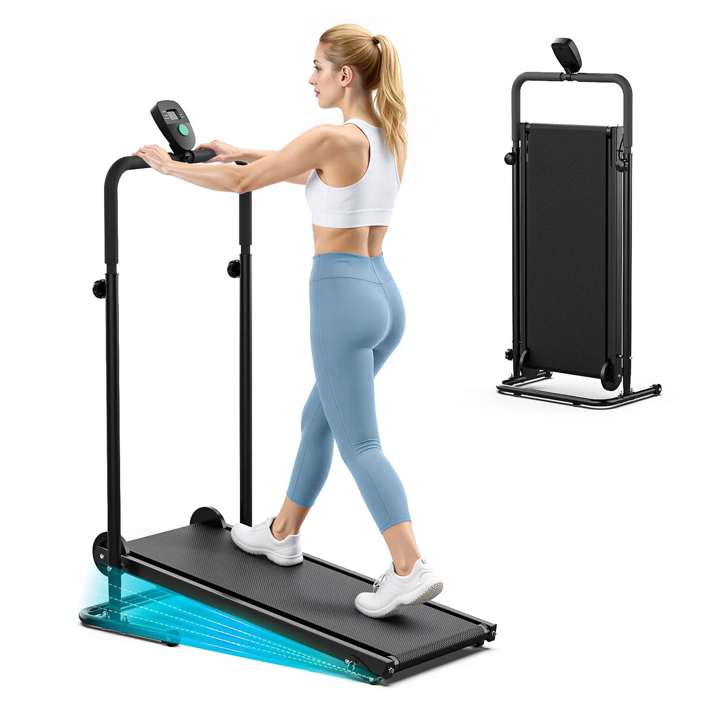 AKLUER Non-Motorized Foldable Treadmill With Dual Flywheel And Fixed Incline