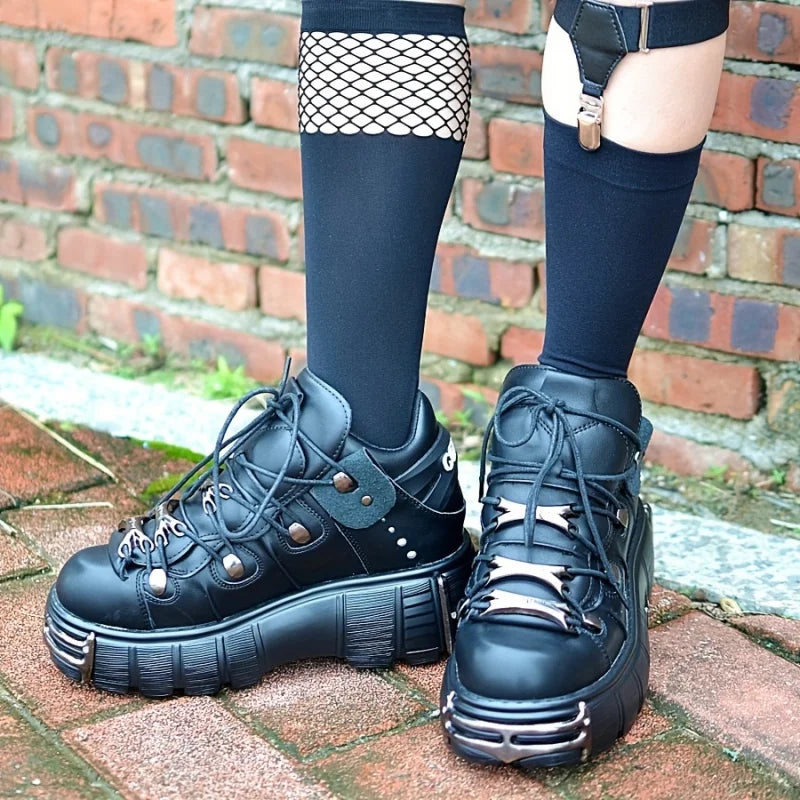 Platform Women Sneakers With Rock Metal Decoration And Punk Style
