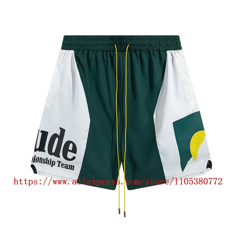 New Collection RHUDE Men's Casual Shorts with Letter Printing Elastic Waistband Loose and Breathable High Quality Beach Shorts