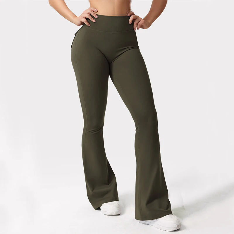 Women's Yoga Flare Trousers High Waist Wide Leg with Pockets