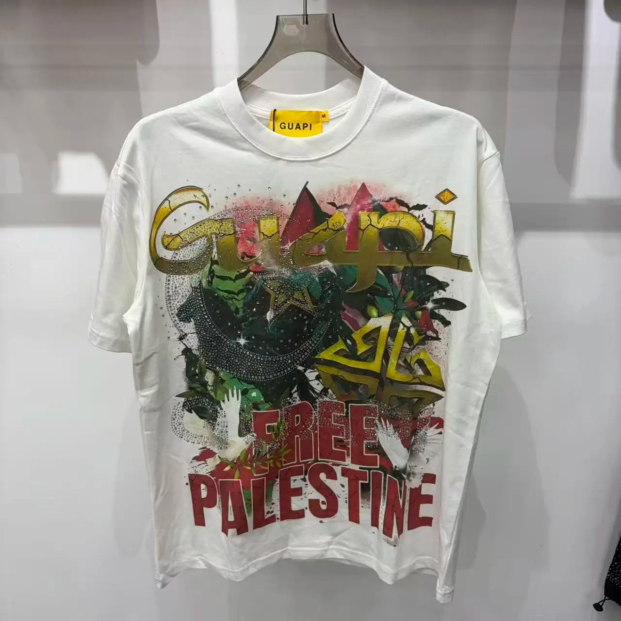 New GUAPI Printed and hotfix rhinestone retro with Washed Oversized 100% cotton Men Women T-shirts Y2K adolescent Fashion T-shirt