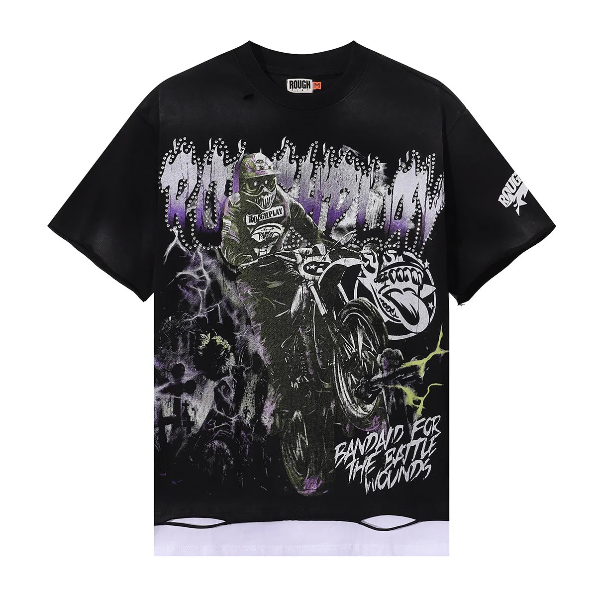 R002# New American Style Rough Play Splicing Shinning Diamond 100% Cotton Short Sleeve Tshirts for Men Women Crew Neck Loose Summer T-shirt Oversized Tees