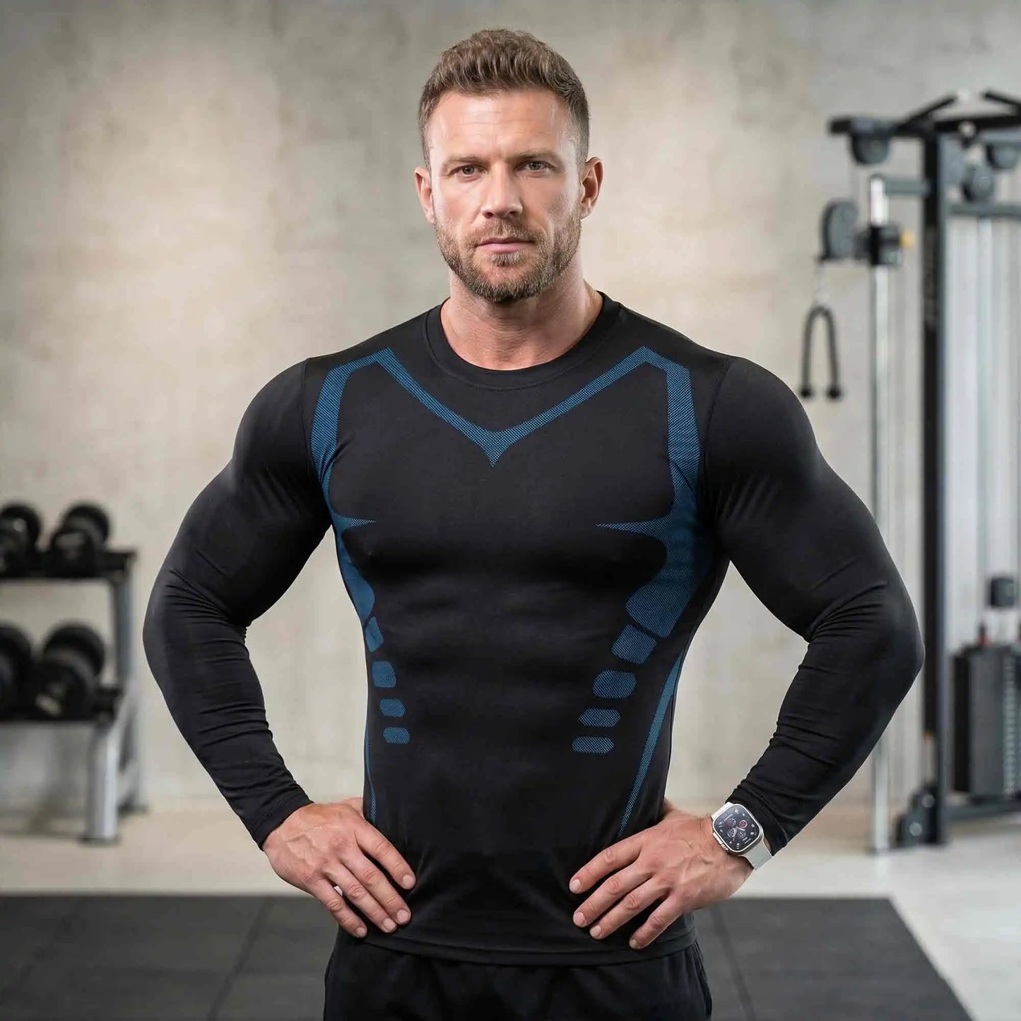 3-Pack Men's Compression Shirts Long Sleeve Gym Baselayer Tops Contour Graphic Workout Tees Moisture-Wicking Quick-Dry Performance Training Set