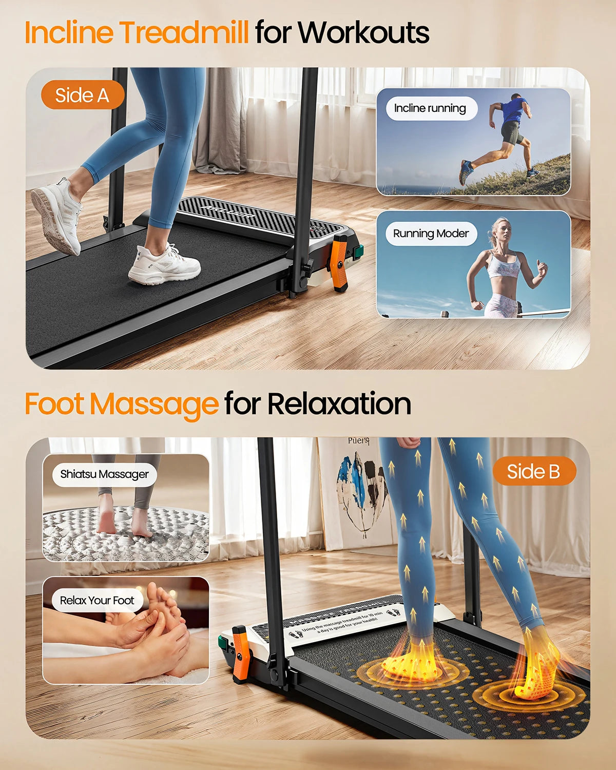 AKLUER Walking Pad Treadmill 2.5HP Home Use With LCD Display