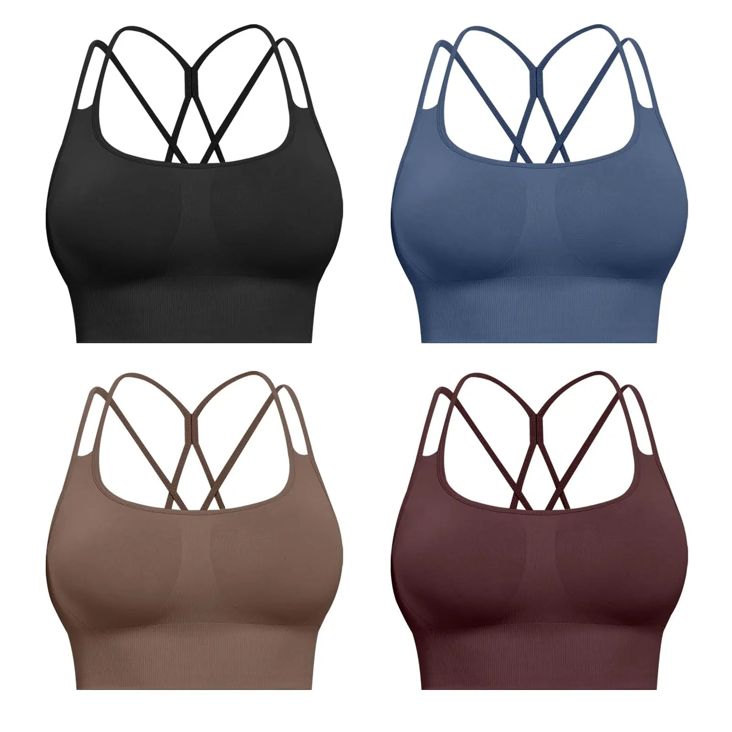 Sports Bras for Women, 4 Packs Padded High Support Workout Yoga Seamless Criss-Cross Racerback Bras
