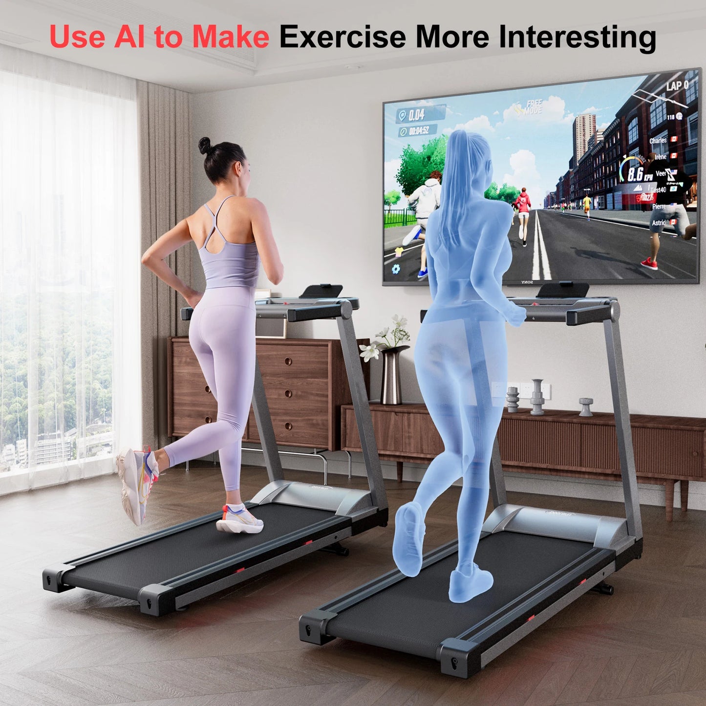 Foldable Incline Treadmill With Handle Bar Touch Screen App