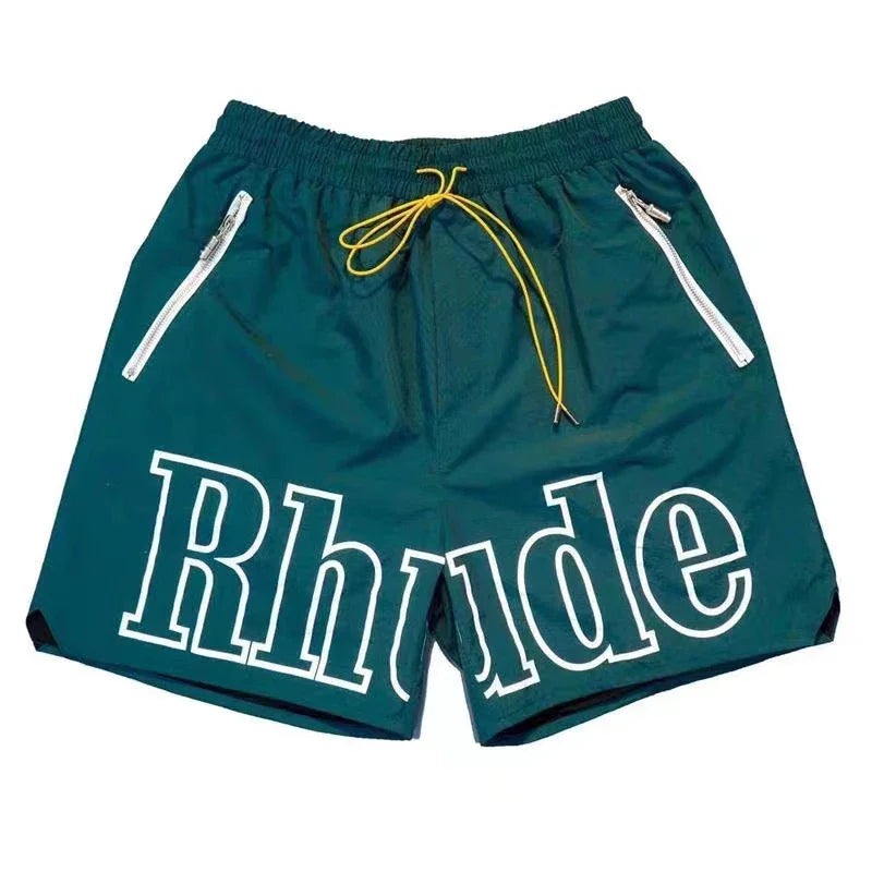New Collection RHUDE Men's Casual Shorts with Letter Printing Elastic Waistband Loose and Breathable High Quality Beach Shorts