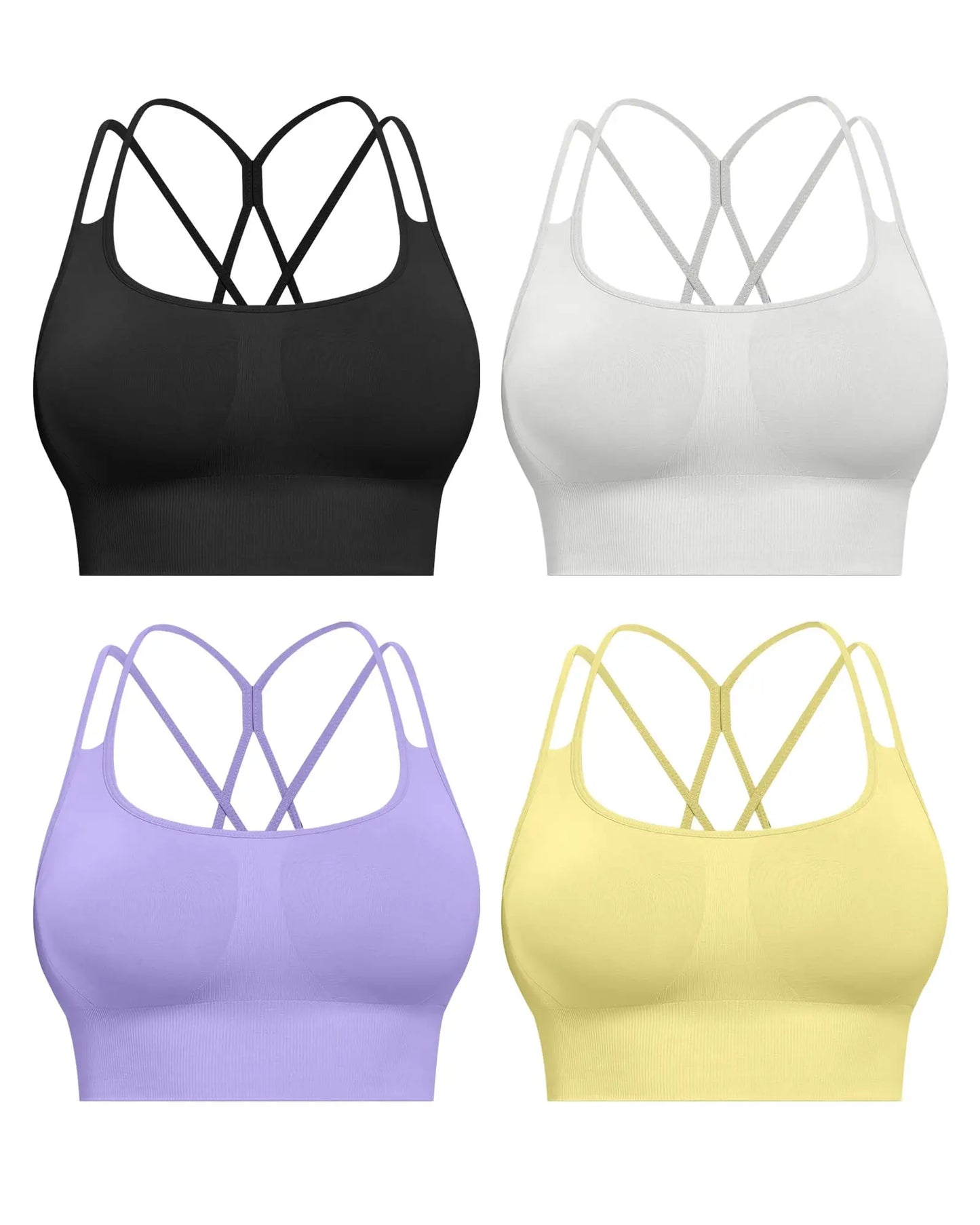 Sports Bras for Women, 4 Packs Padded High Support Workout Yoga Seamless Criss-Cross Racerback Bras