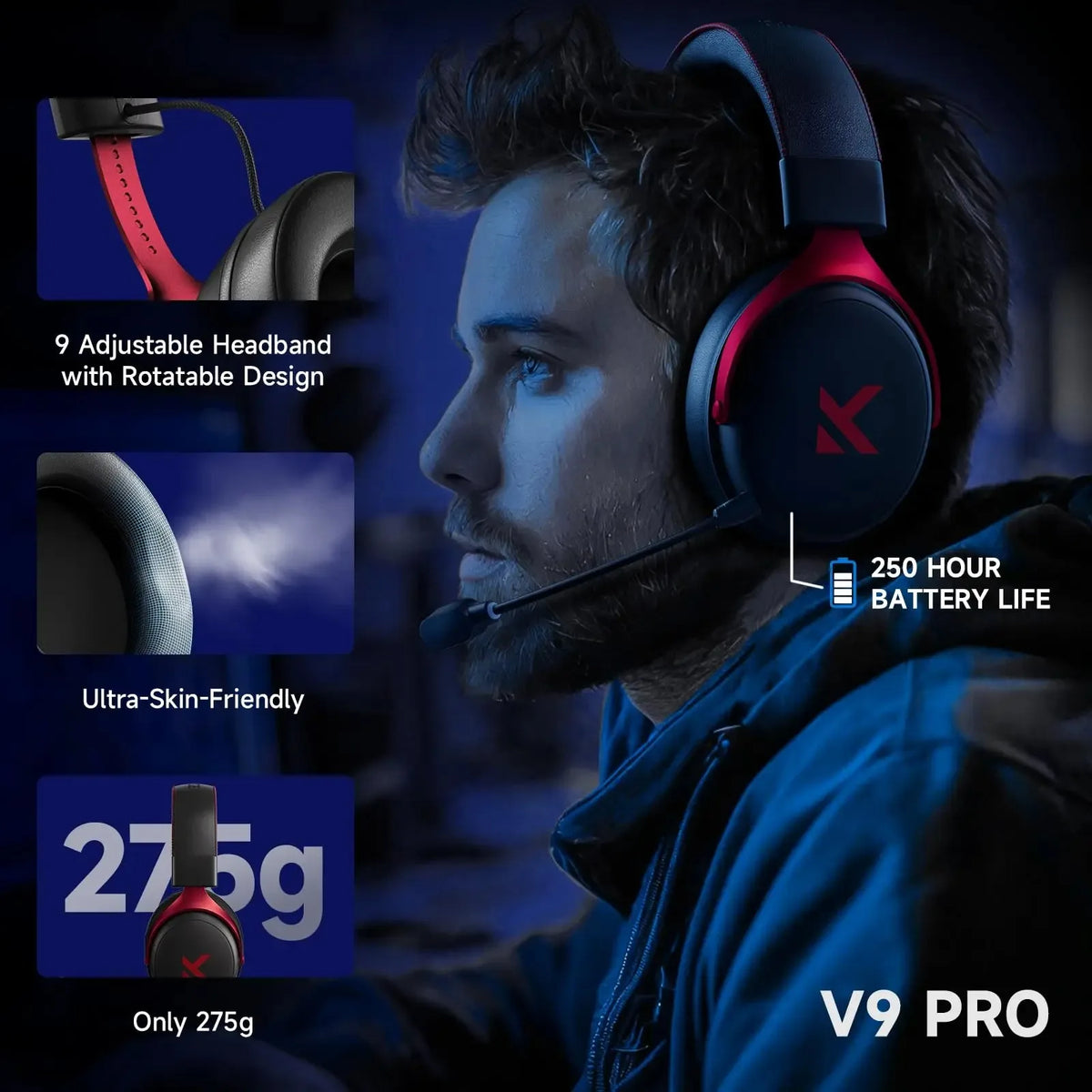 MCHOSE V9 Pro Wireless Gaming Headset With Surround Sound