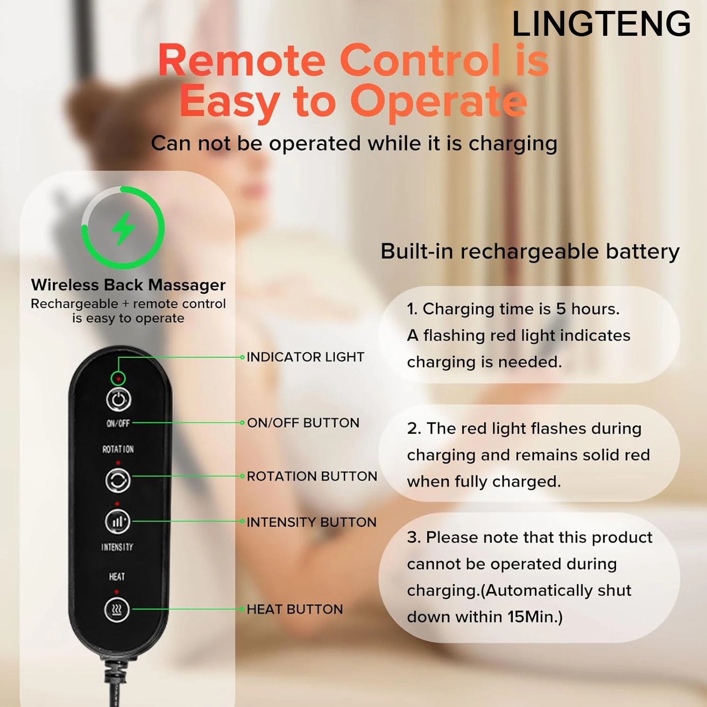 LINGTENG Wireless Back Neck Shoulder Leg Massager USB Rechargeable