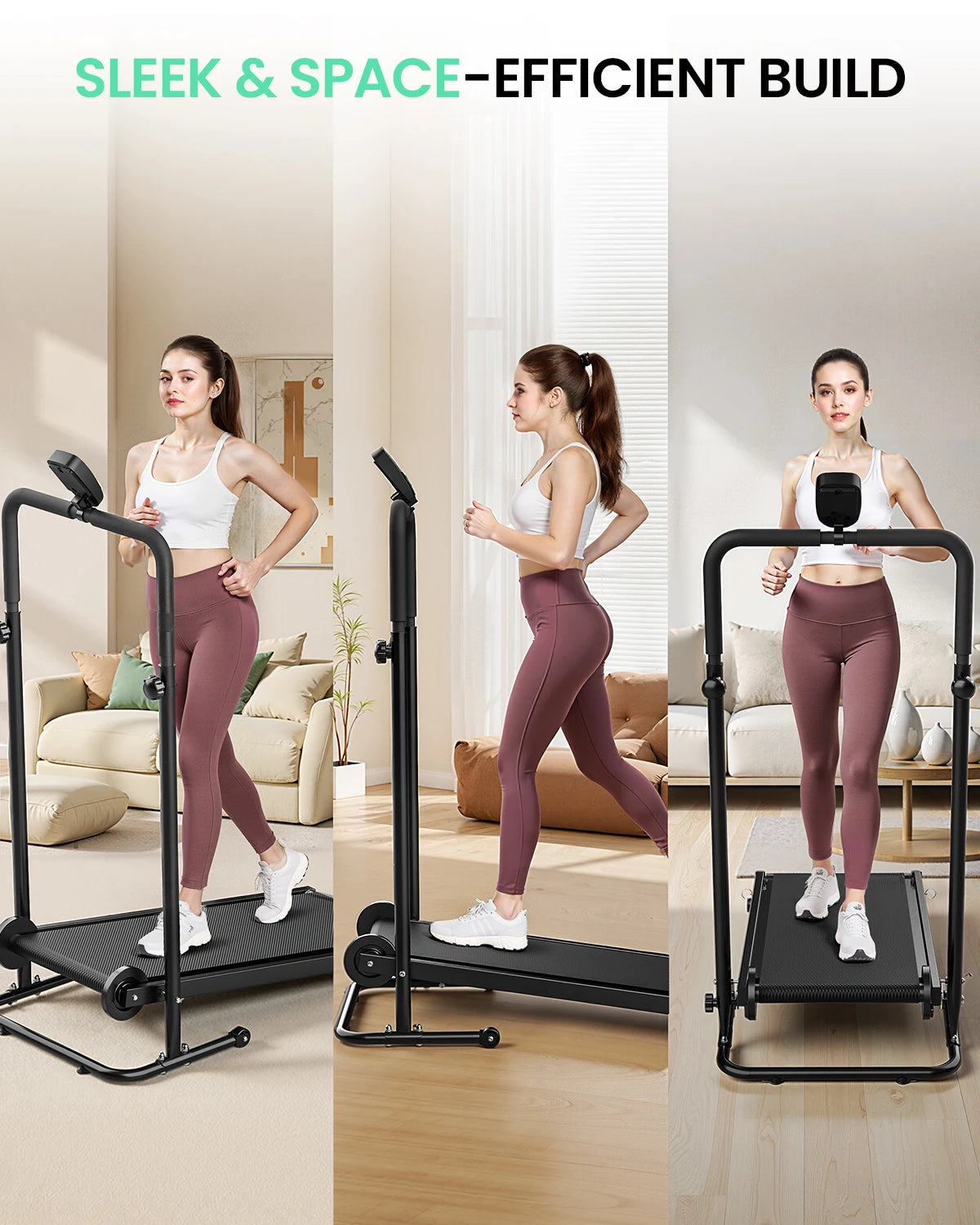 AKLUER Non Electric Treadmill Dual Flywheels Fixed Incline Motorless