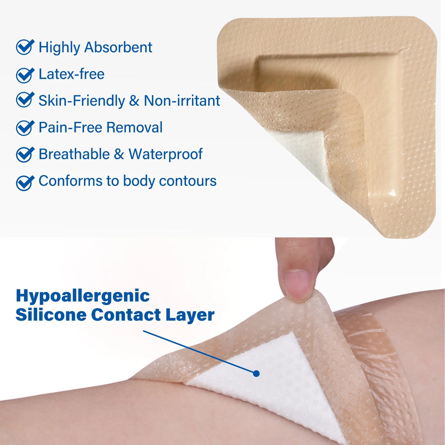 Silicone Foam Dressing Sterile Bordered Adhesive Wound Dressing 5 Count