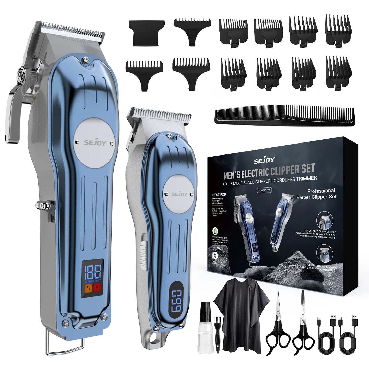 Sejoy Professional Hair Clipper Kit For Men Cordless Trimmer Set