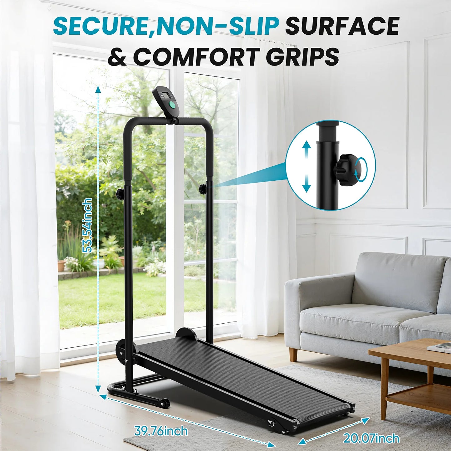 AKLUER Non-Motorized Foldable Treadmill With Dual Flywheel And Fixed Incline