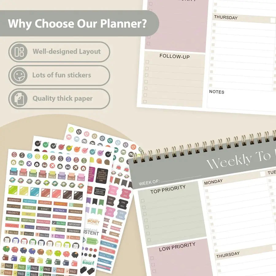 To Do List Notepad Undated Planner With 52 Sheets Desk