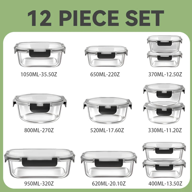 Glass Lunch Box Set Meal Prep Containers Airtight Bento Boxes