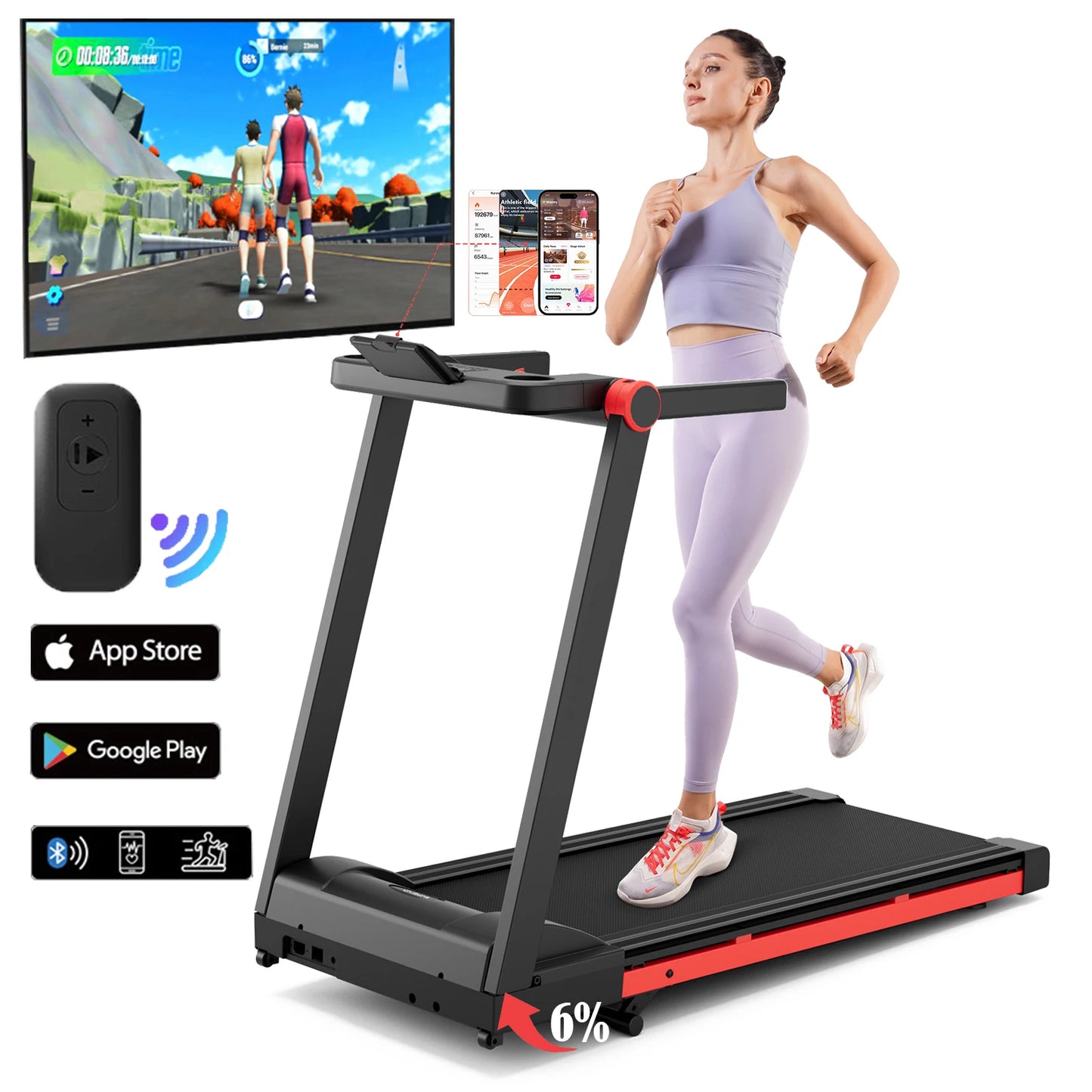Foldable Incline Treadmill With Handle Bar Touch Screen App