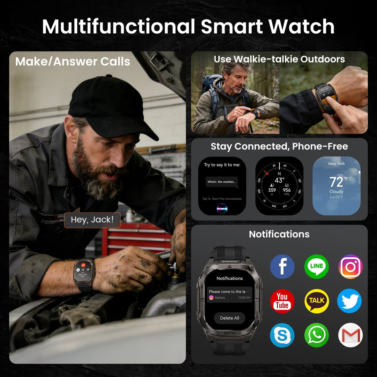 Kospet Tank M4C Rugged GPS Smartwatch 5ATM Waterproof Fitness Tracker