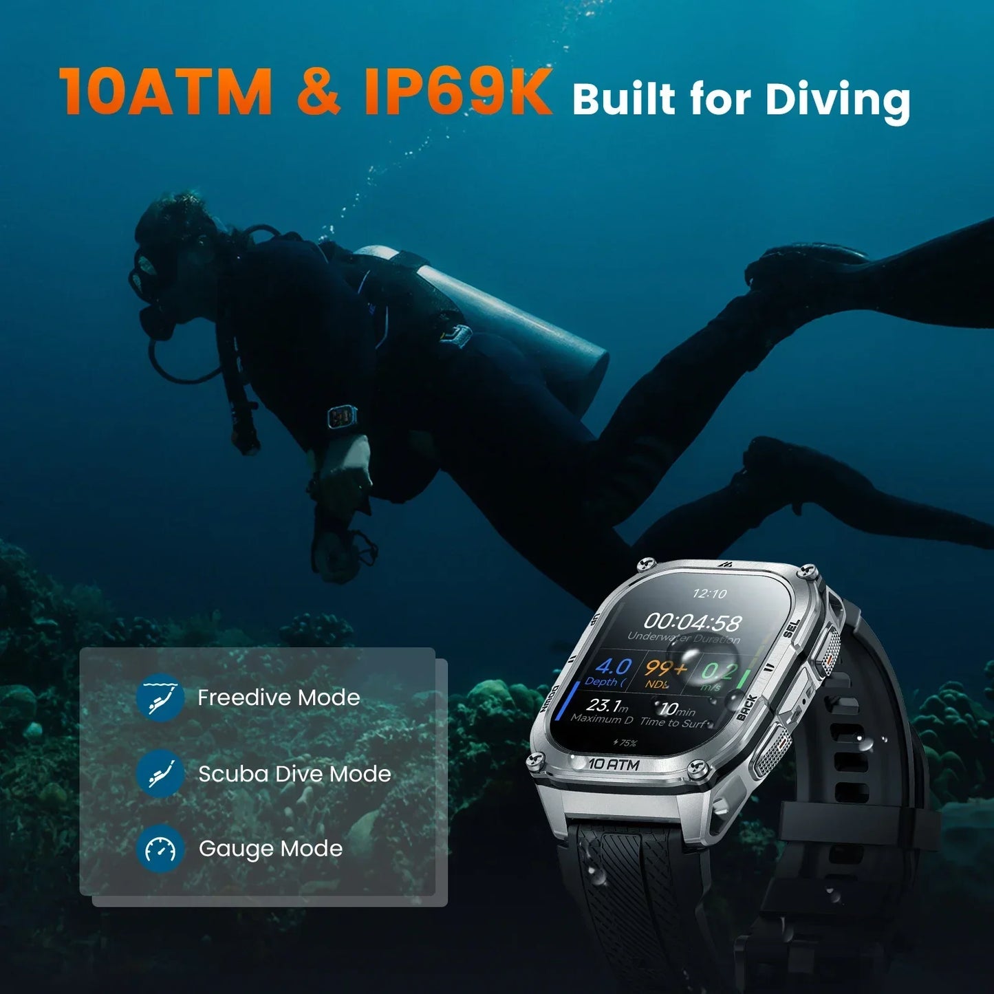 KOSPET Tank M4 Smart Watch With GPS Maps 10ATM Waterproof