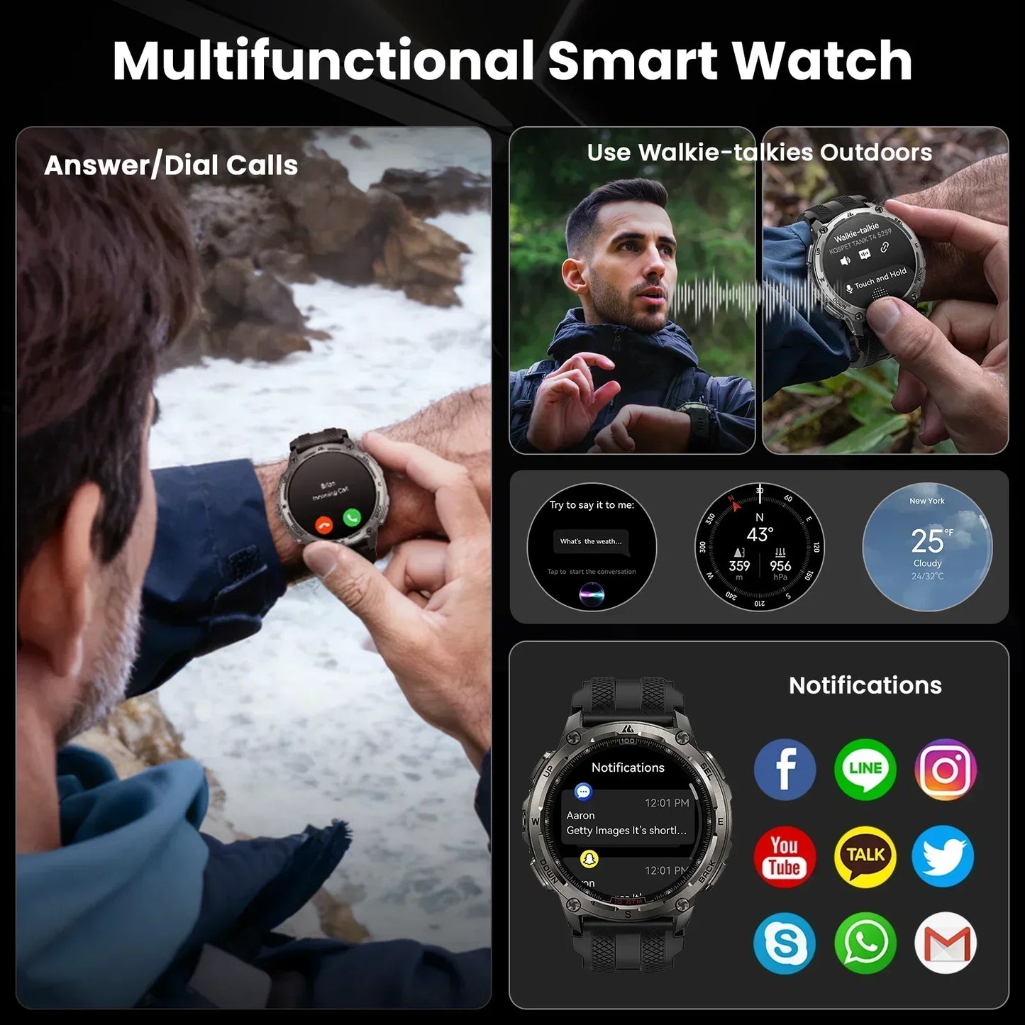 KOSPET Tank T4 Smartwatch GPS Offline Maps 10ATM Waterproof Heart Rate