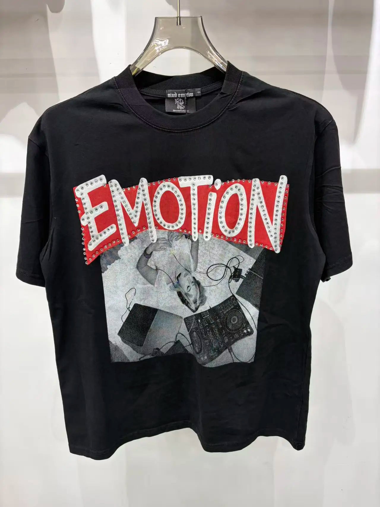 New MIXED-EMOTION Rhinestone printed pattern 100% cotton Men Women T-shirt Loose casual Shinning Diamond Tees Oversized Top