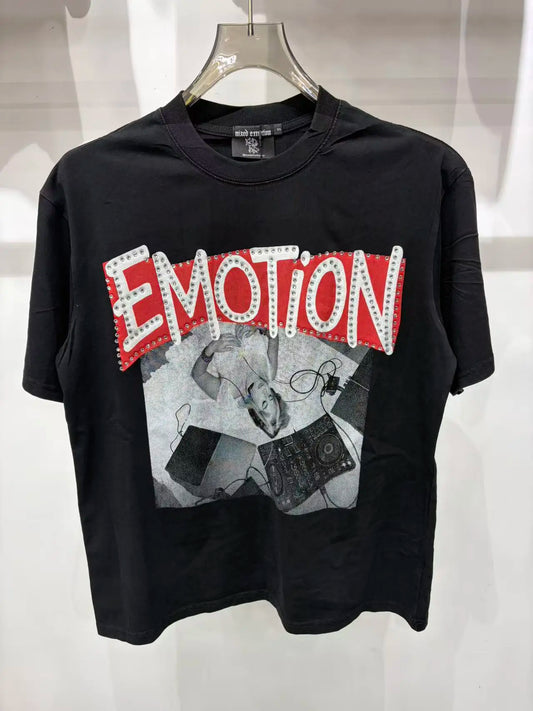 New MIXED-EMOTION Rhinestone printed pattern 100% cotton Men Women T-shirt Loose casual Shinning Diamond Tees Oversized Top