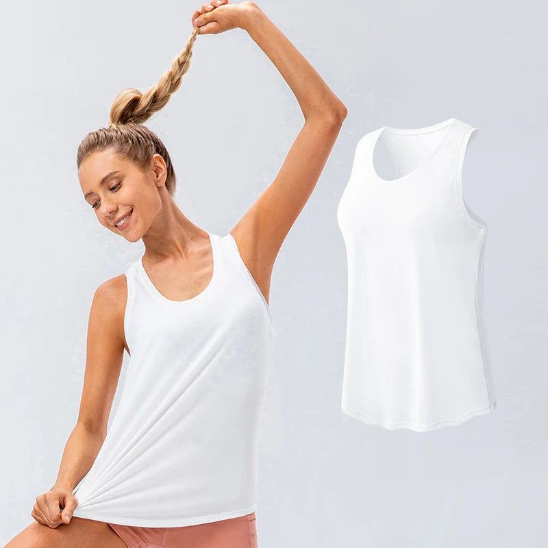 Sport Yoga Tank Top Loose Fit Women Quick Dry Breathable Fitness Workout Athletic Shirt