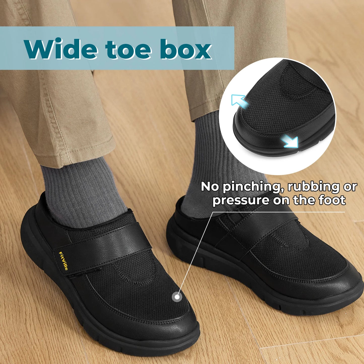 Fitville Diabetic Wide Fit Slippers Mens Adjustable Walking Shoes