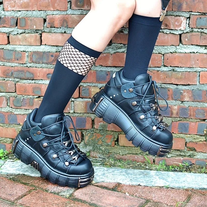 Platform Women Sneakers With Rock Metal Decoration And Punk Style