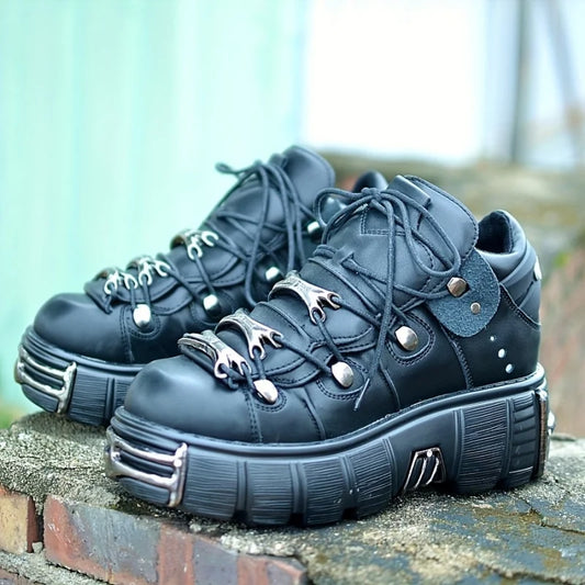 Platform Women Sneakers With Rock Metal Decoration And Punk Style