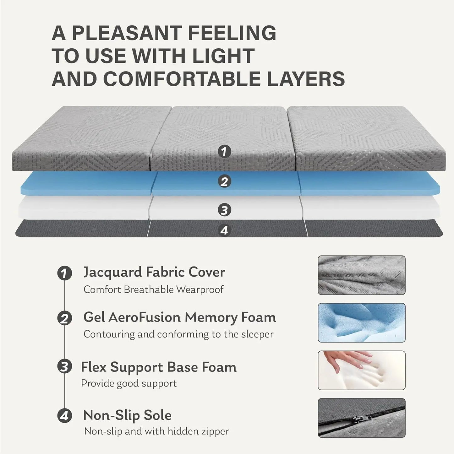 Folding Mattress With Collapsible Washable Cover For Travel And Guests