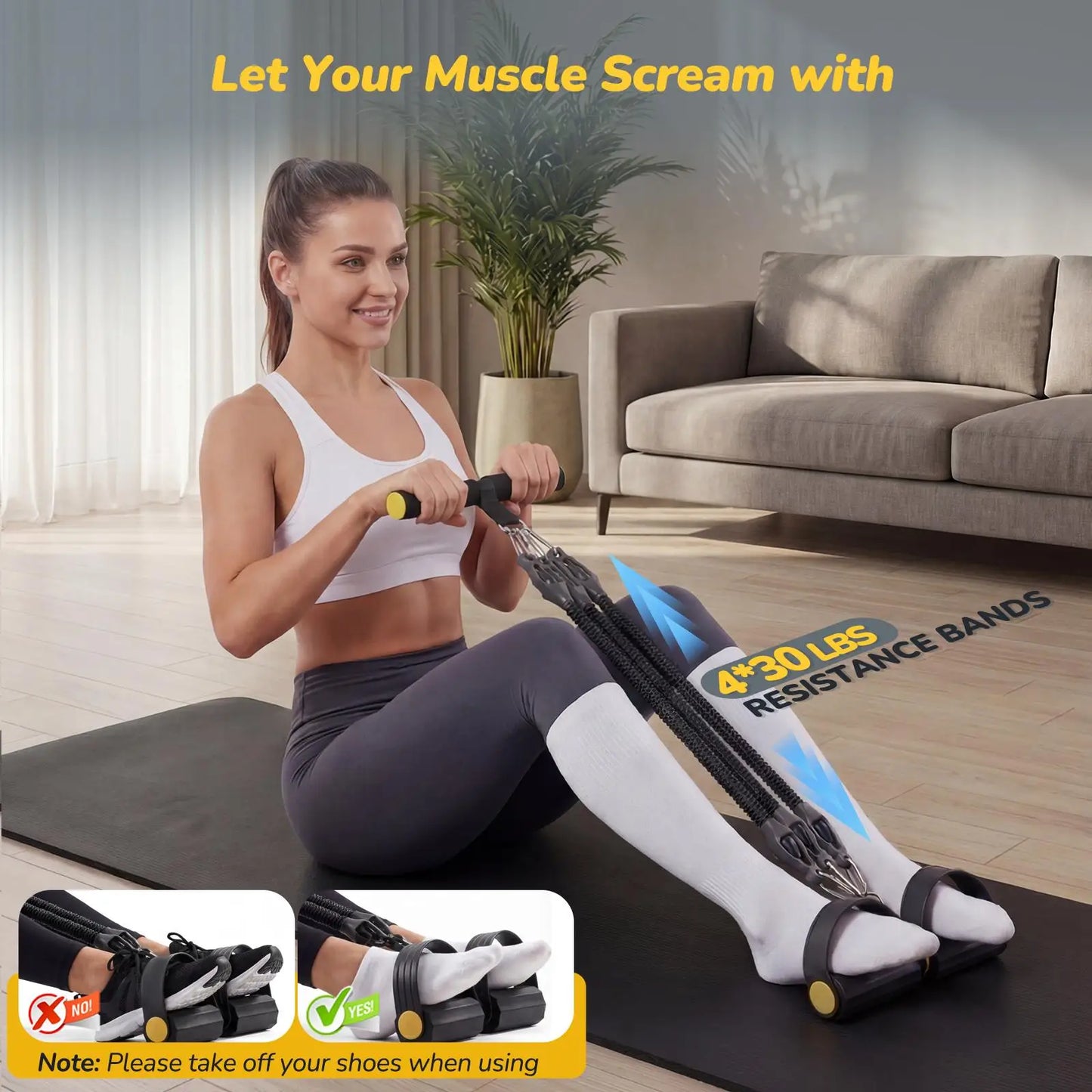 Foot Pedal Resistance Bands Kit With Handles And Ankle Straps