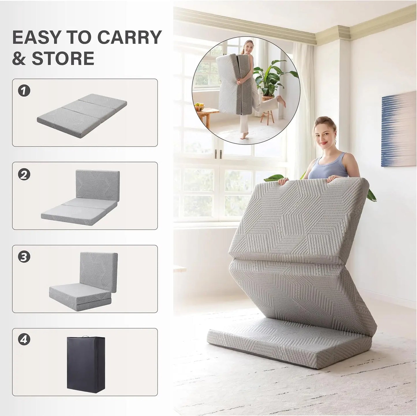 Folding Mattress With Collapsible Washable Cover For Travel And Guests