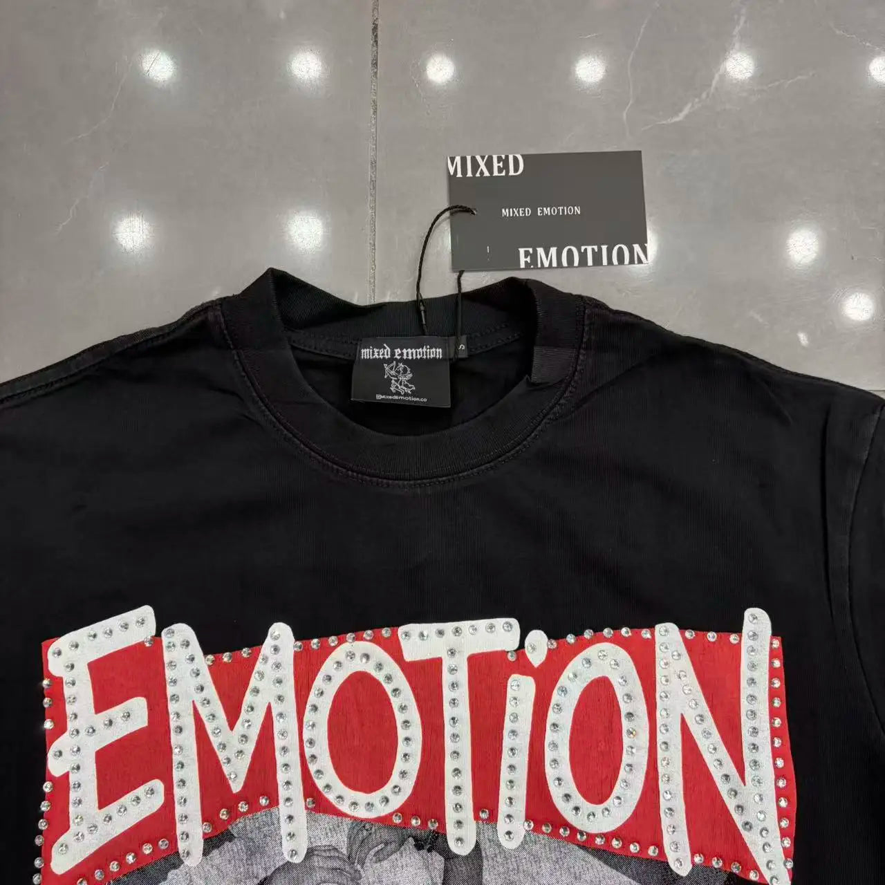 New MIXED-EMOTION Rhinestone printed pattern 100% cotton Men Women T-shirt Loose casual Shinning Diamond Tees Oversized Top