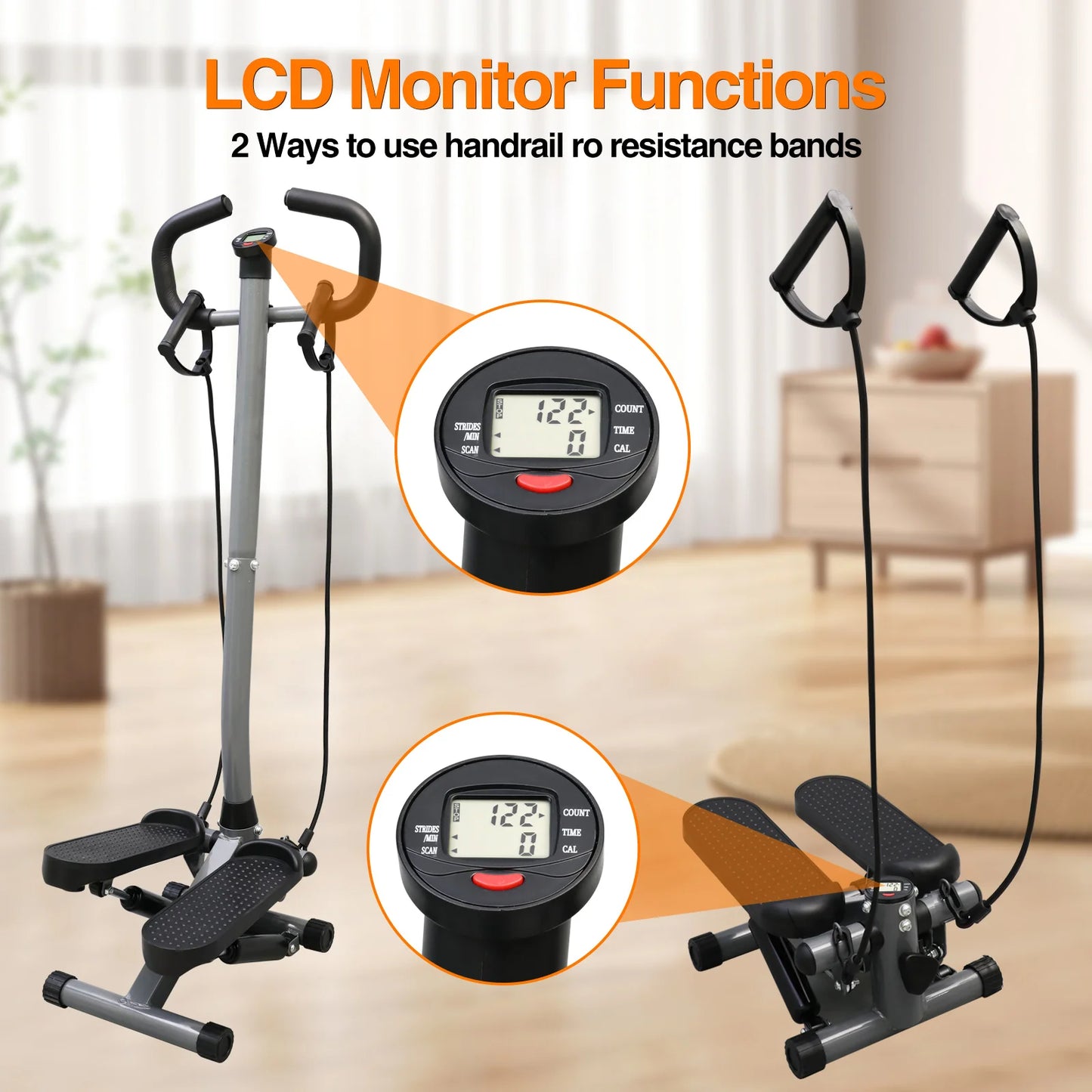 Fitness Twist Stepper Machine With Handlebar LCD Monitor And Bands