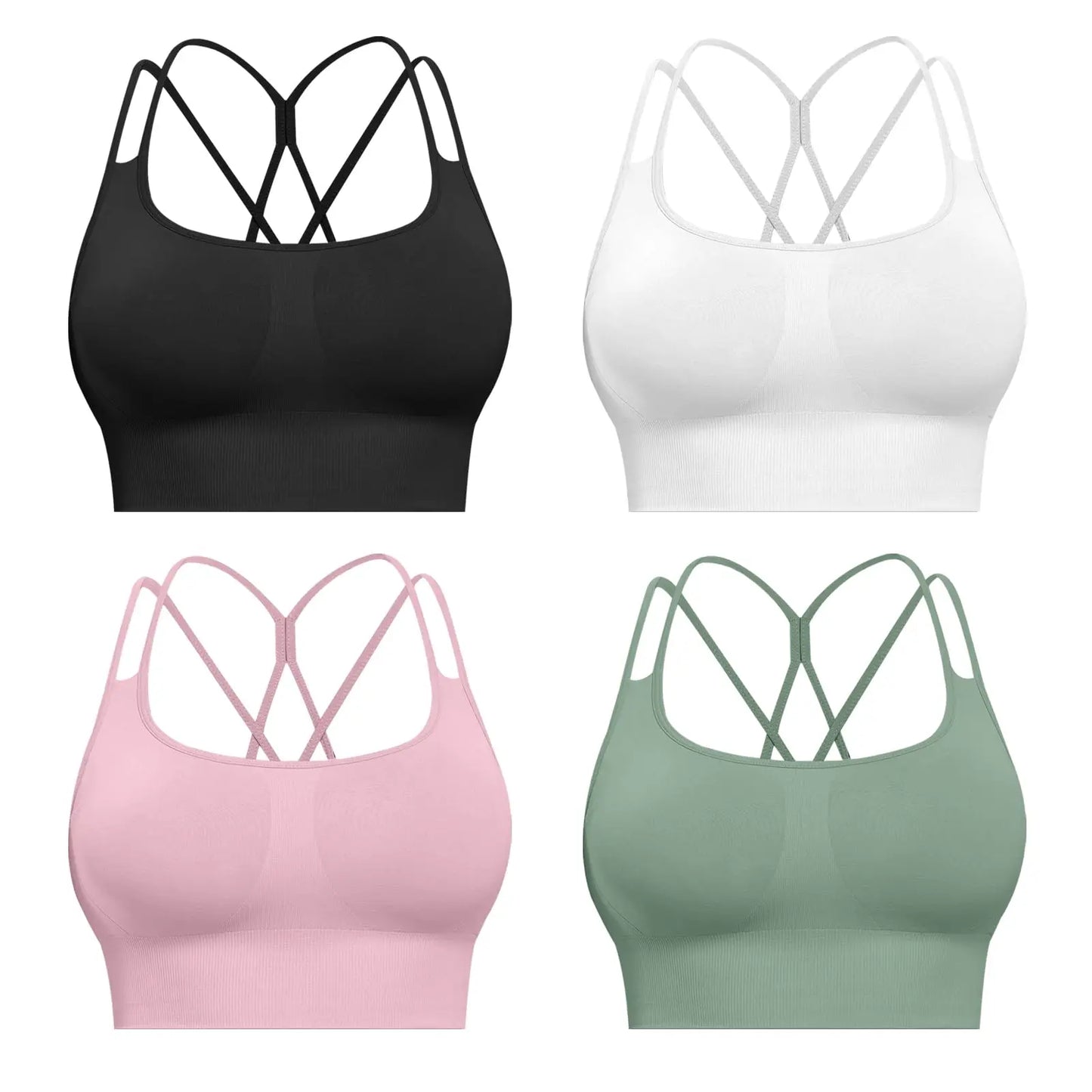 Sports Bras for Women, 4 Packs Padded High Support Workout Yoga Seamless Criss-Cross Racerback Bras