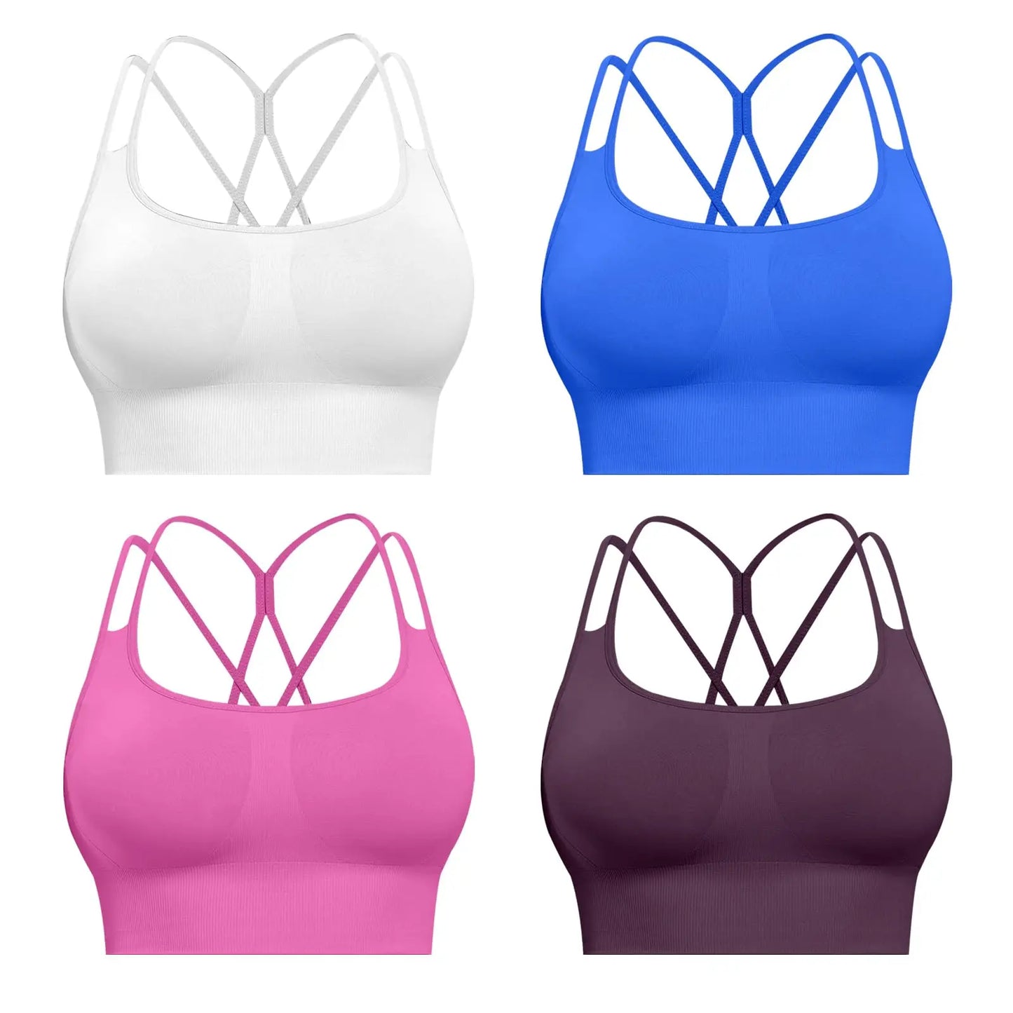 Sports Bras for Women, 4 Packs Padded High Support Workout Yoga Seamless Criss-Cross Racerback Bras