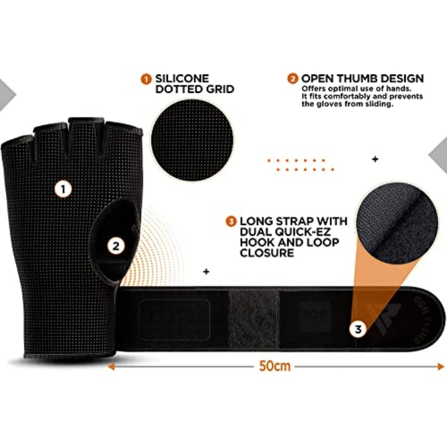 Boxing Inner Gloves Hand Wraps Men Women, Hybrid Design Gym Weight Lifting Workout, 50Cm Long Wrist Support, Neoprene Under Mit