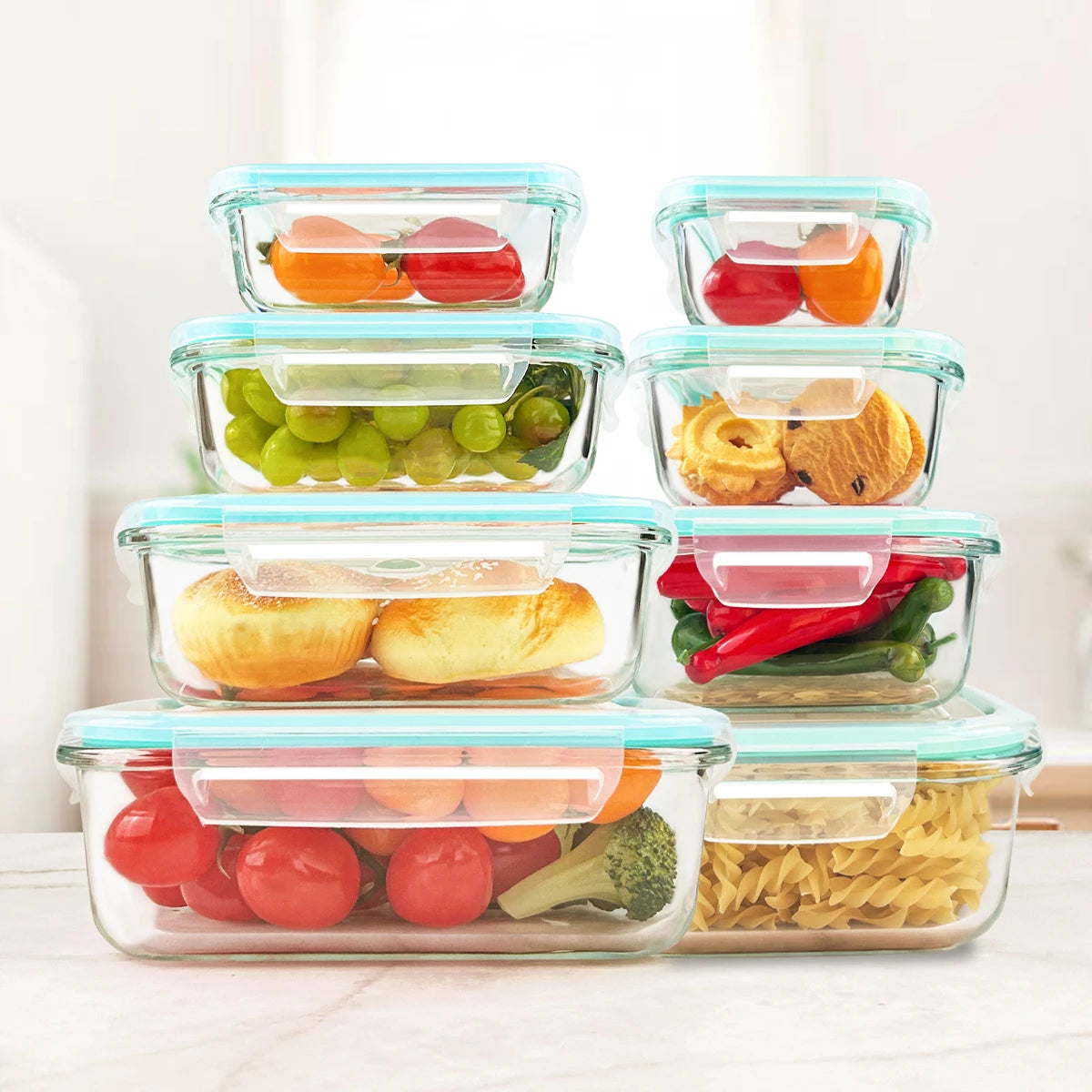 8 Piece Glass Food Storage Containers Set Leakproof Stackable