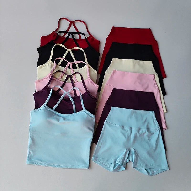 SKINOFSKIN Yoga Set Halter Top and Seamless Ribbed Shorts