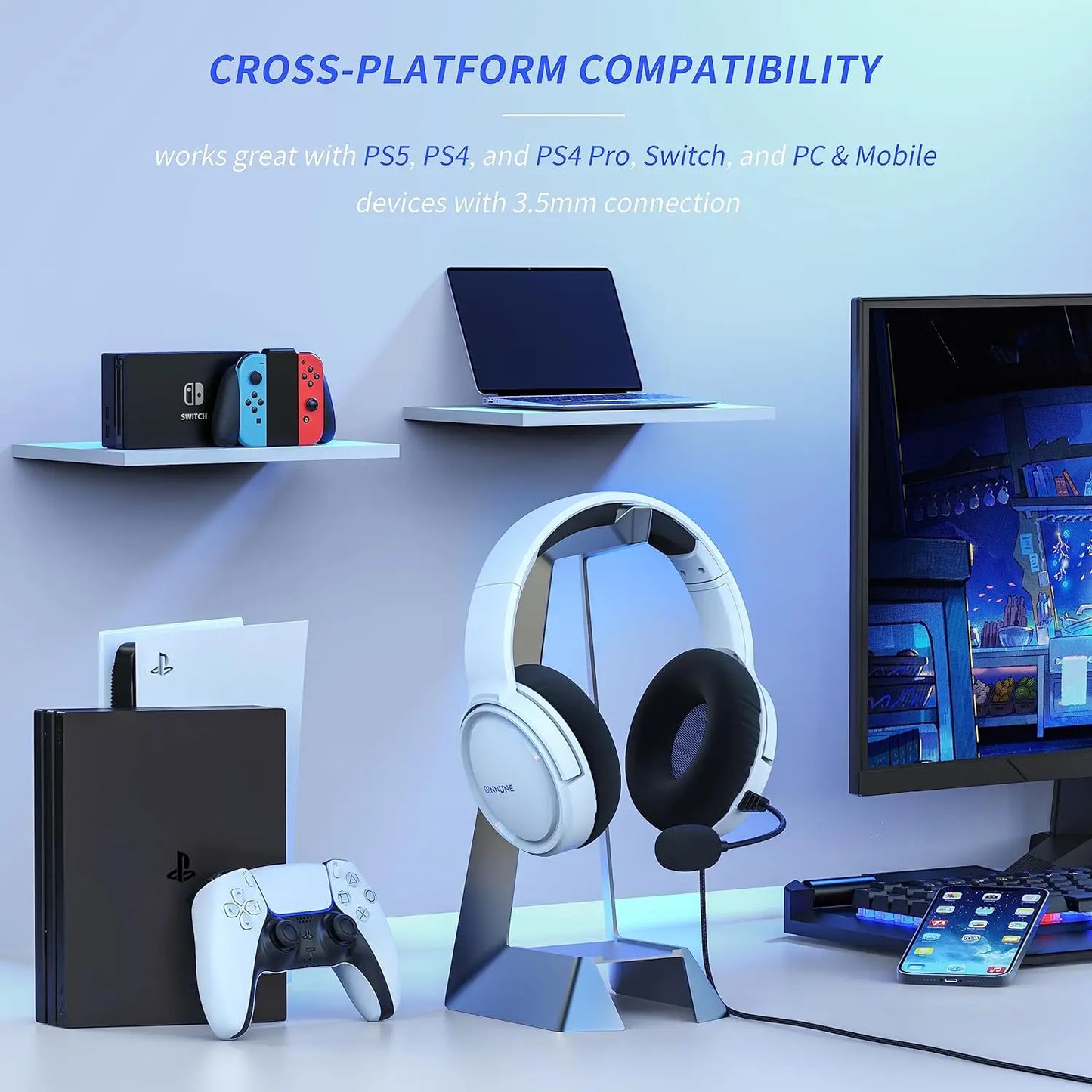 BINNUNE Gaming Headset With Mic For PS4 PS5 Xbox PC
