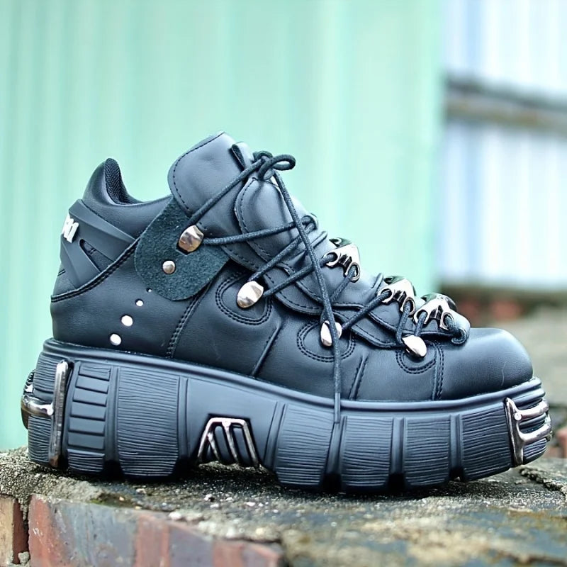 Platform Women Sneakers With Rock Metal Decoration And Punk Style