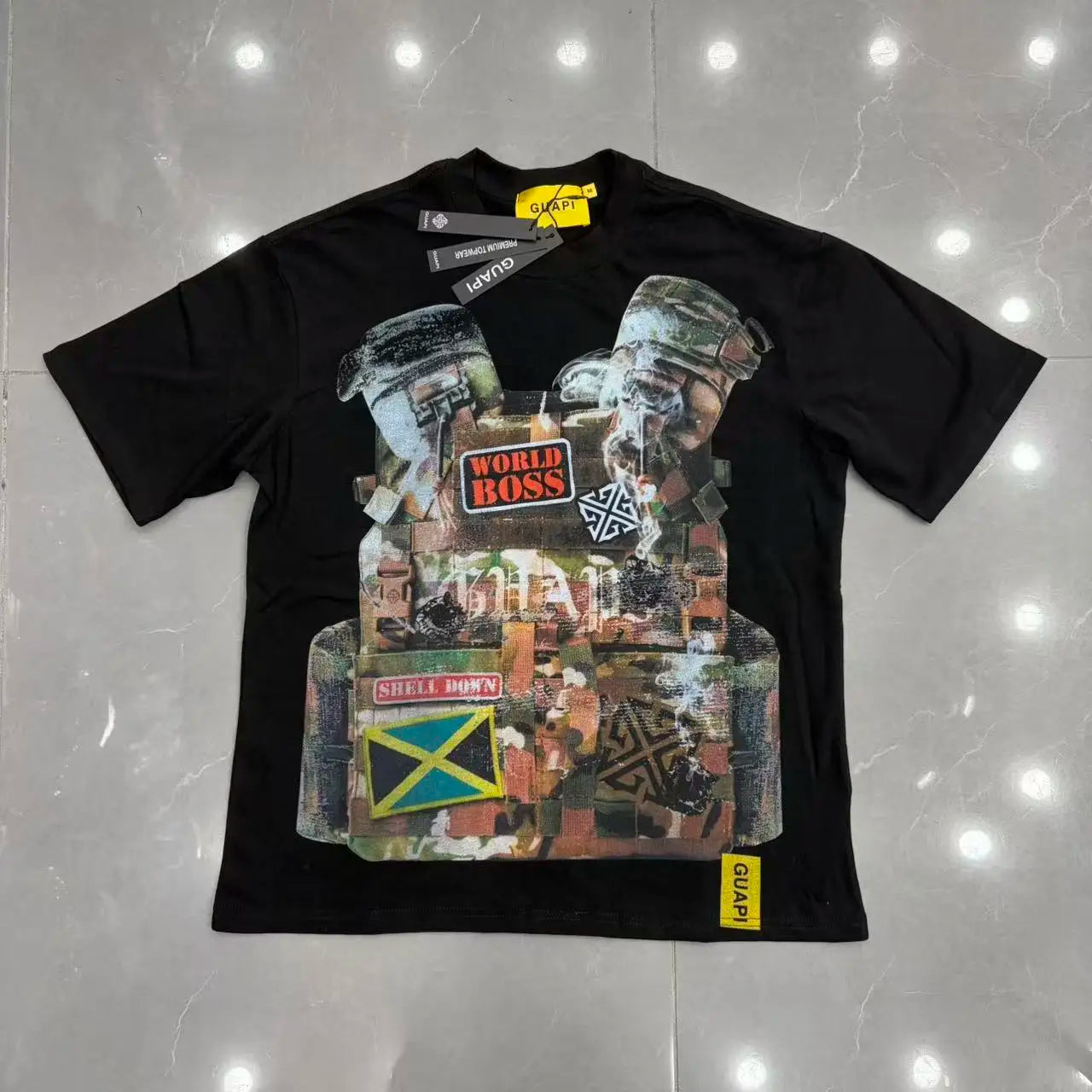 New GUAPI Printed and hotfix rhinestone retro with Washed Oversized 100% cotton Men Women T-shirts Y2K adolescent Fashion T-shirt