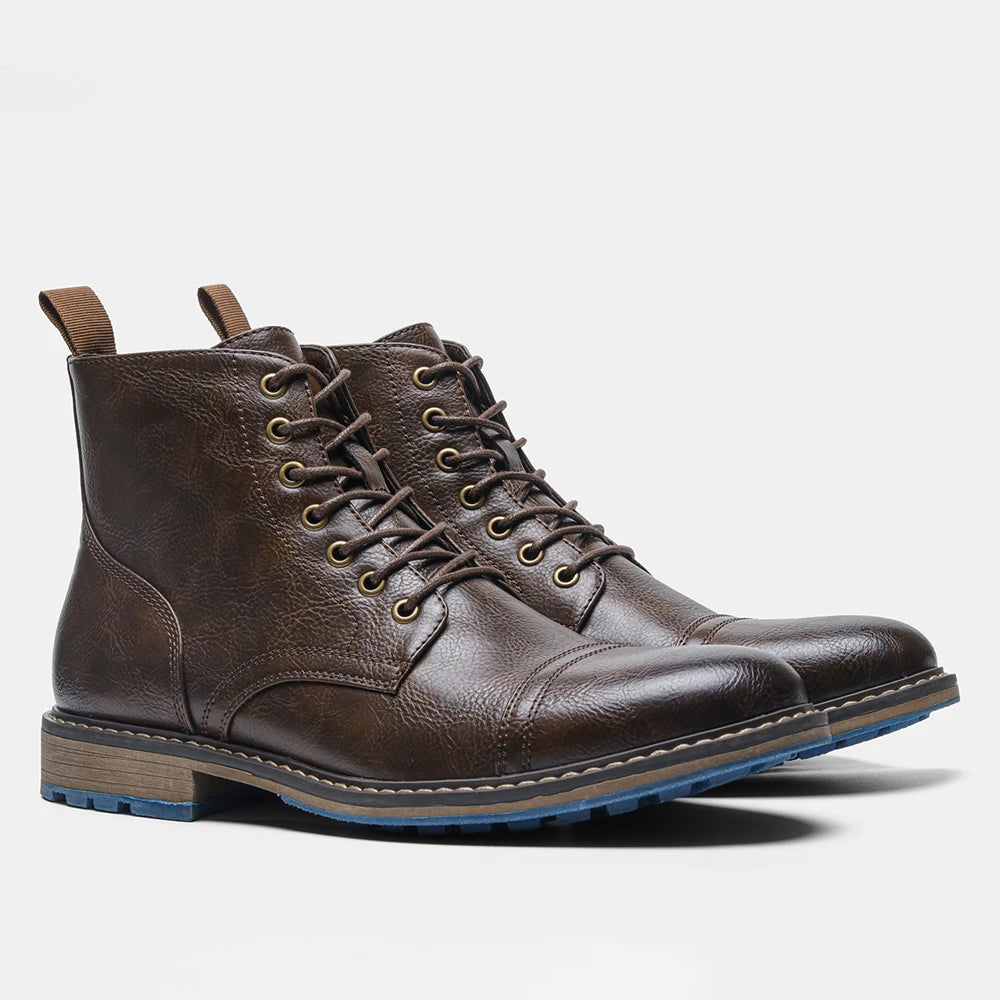 Hecrafted Retro Ankle Leather Boots Zip Closure For Men