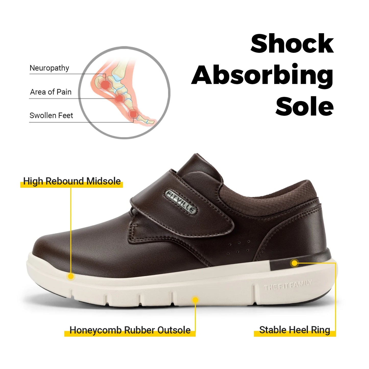 Fitville Men's Wide Leather Diabetic Shoes Slip On Orthopedic Lightweight