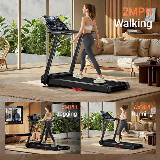 Foldable 3.0HP Home Treadmill With HR Monitor And Cup Holder