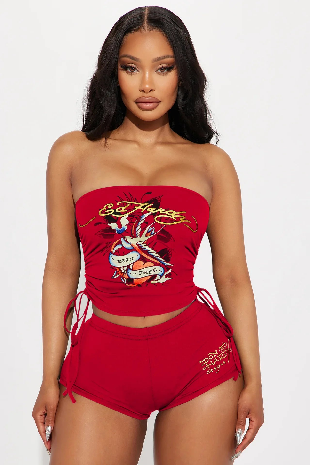 Women Graphic Print Strapless Tube Top Shorts Set Y2K Two Piece Outfit Sexy Bandeau Crop Top High Waist Bodycon Shorts Matching Set Summer Streetwear Going Out Outfit Clubwear Festival Clothes Vacation Beach Casual Co Ord Set