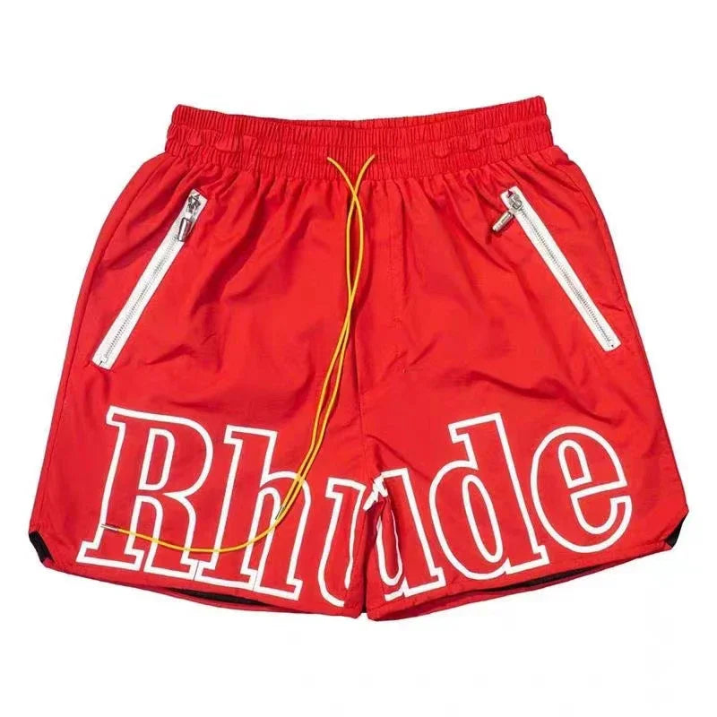 New Collection RHUDE Men's Casual Shorts with Letter Printing Elastic Waistband Loose and Breathable High Quality Beach Shorts