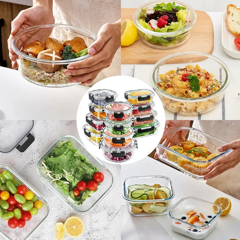 Glass Lunch Box Set Meal Prep Containers Airtight Bento Boxes