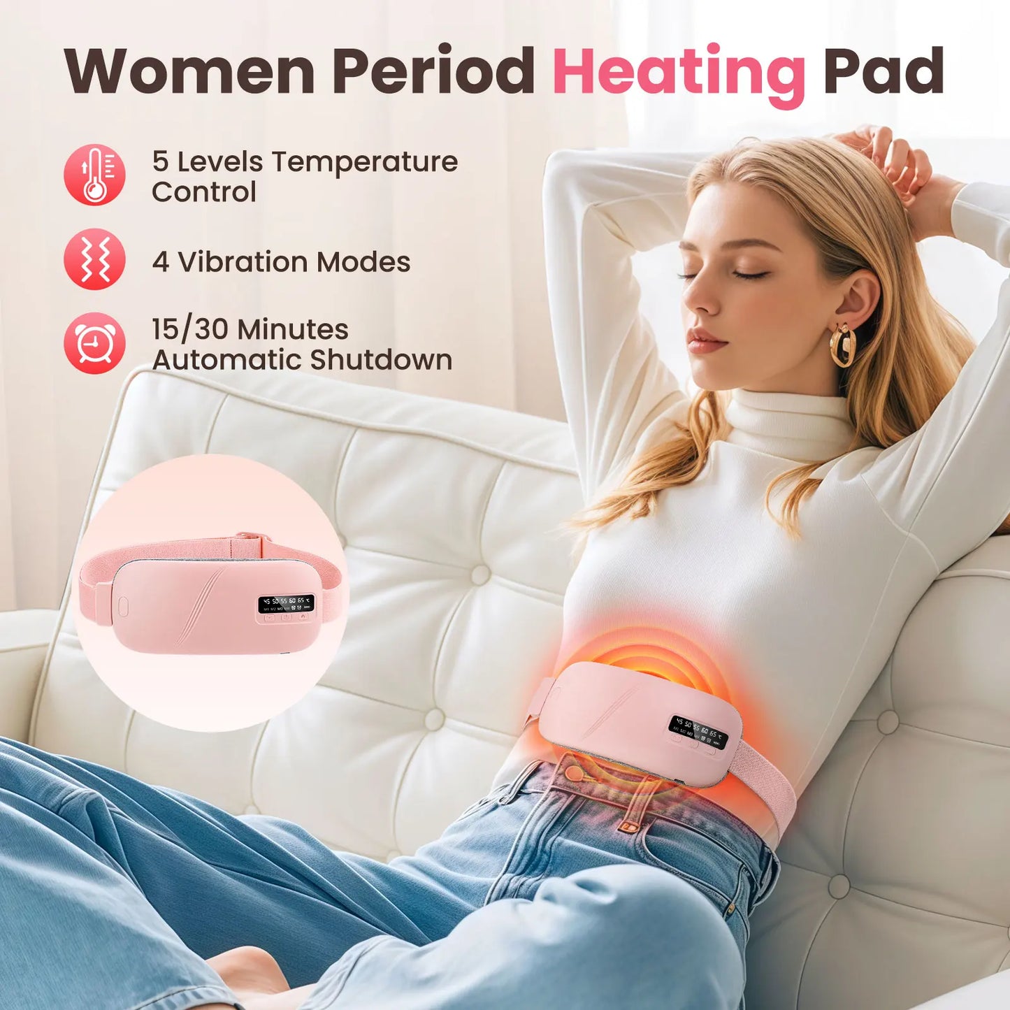 PASTSKY Electric Waist Heating Massage Belt For Menstrual Relief